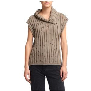 Sarah Pacini Linen Blend Distressed Knit Sleeveless Cowl Neck Top One Size